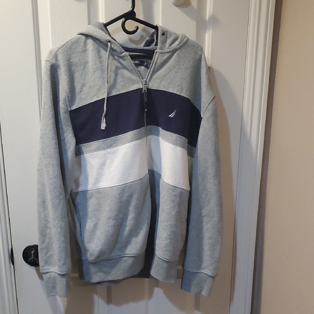 Nautica Men's Zip-Up Sweater in Gray, Navy, and White